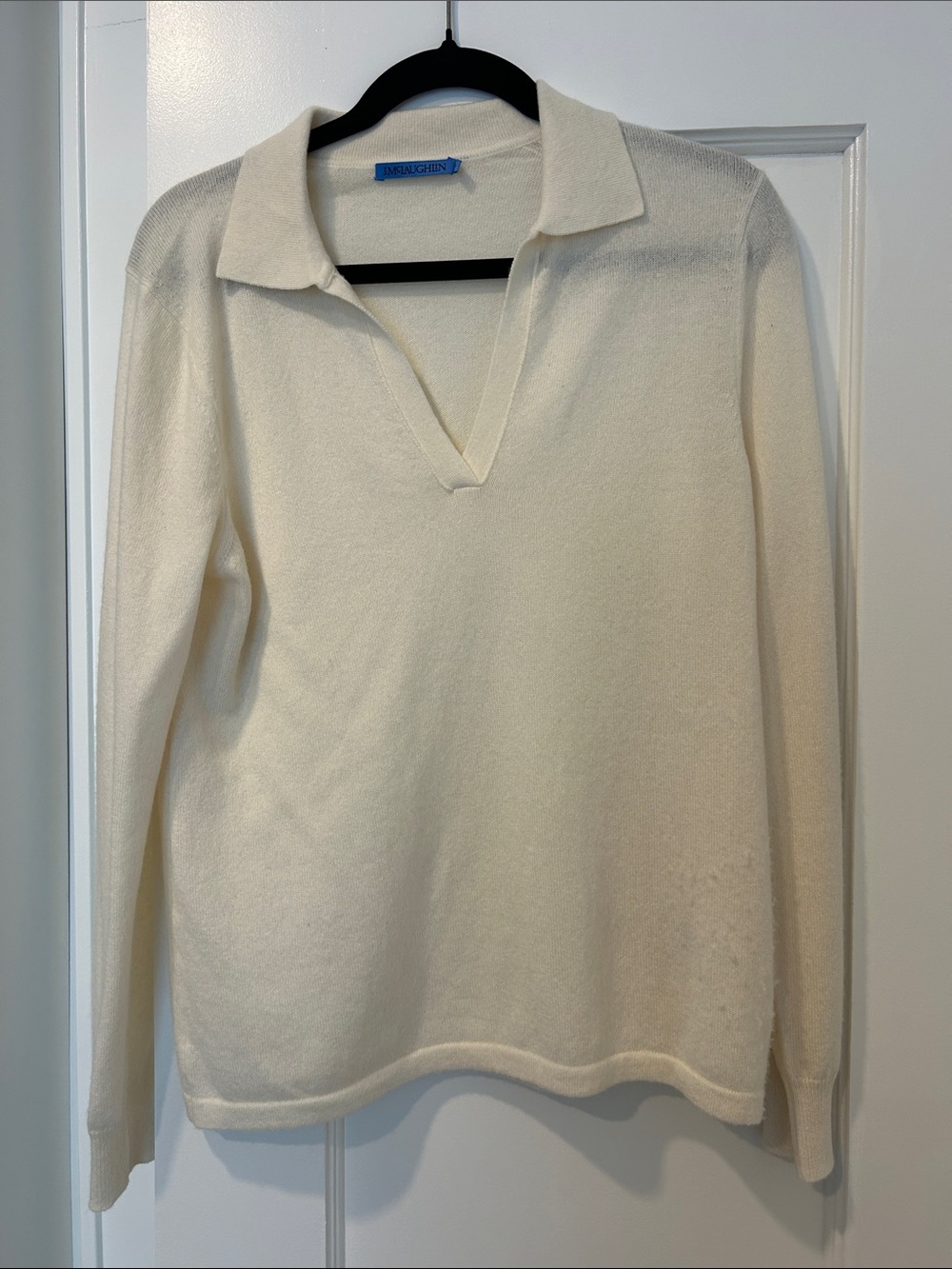Ming Wang Ivory V-Neck Collared Sweater